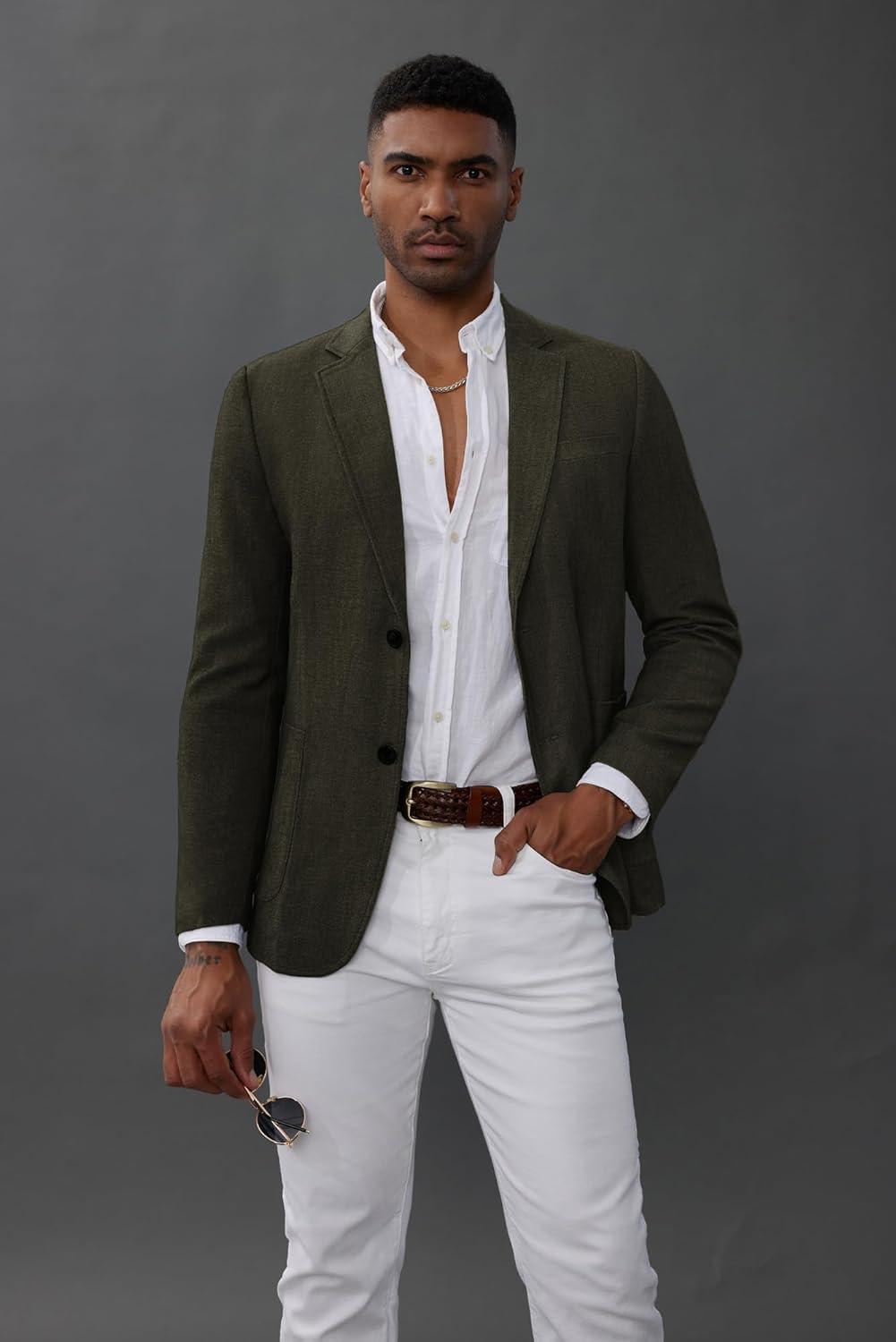 imageGRACE KARIN Mens Blazer Sport Coats Casual Lightweight 2 Button Sports Coat and Blazers Suit JacketDark Green