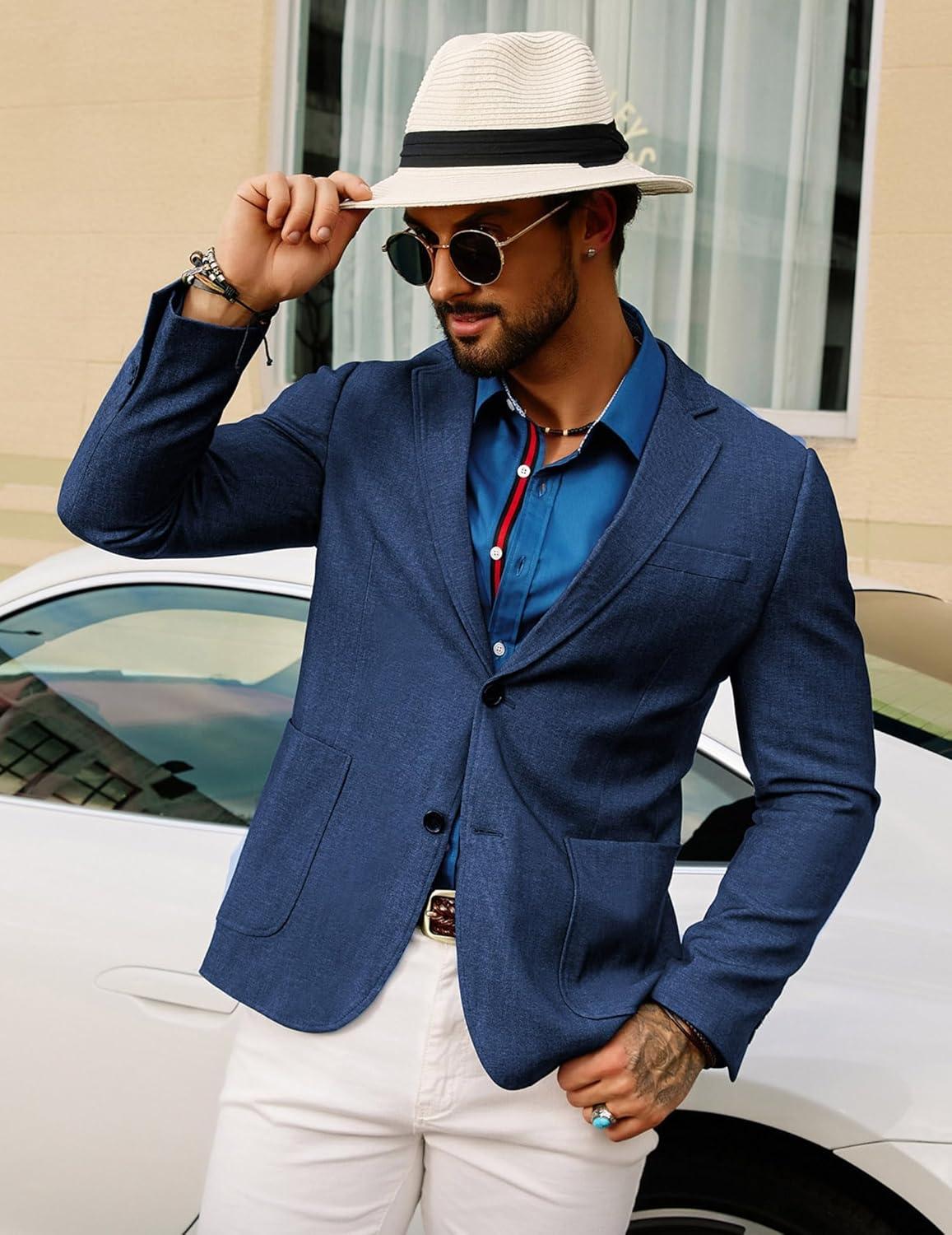 imageGRACE KARIN Mens Blazer Sport Coats Casual Lightweight 2 Button Sports Coat and Blazers Suit JacketDenim Blue
