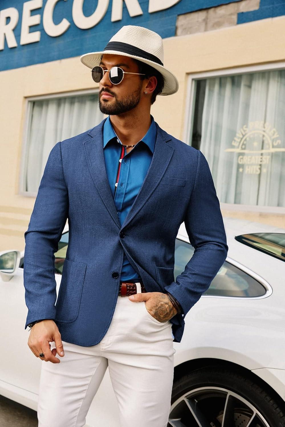 imageGRACE KARIN Mens Blazer Sport Coats Casual Lightweight 2 Button Sports Coat and Blazers Suit JacketDenim Blue