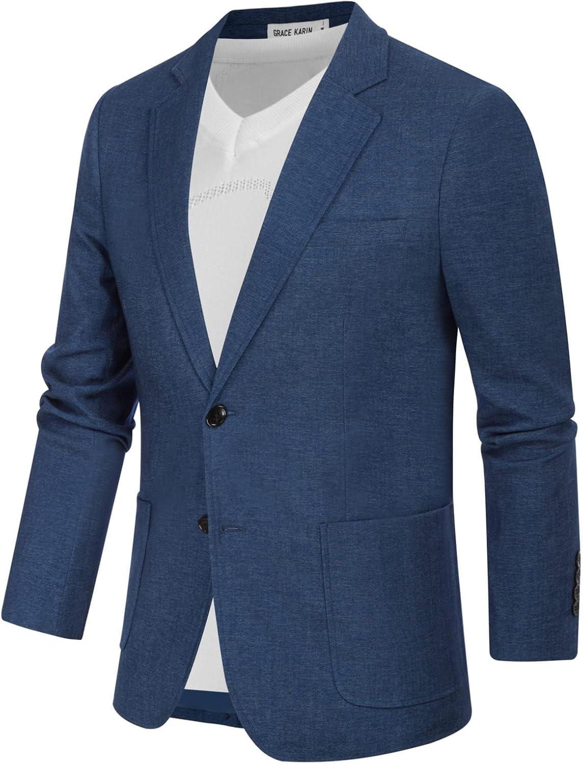 imageGRACE KARIN Mens Blazer Sport Coats Casual Lightweight 2 Button Sports Coat and Blazers Suit JacketDenim Blue