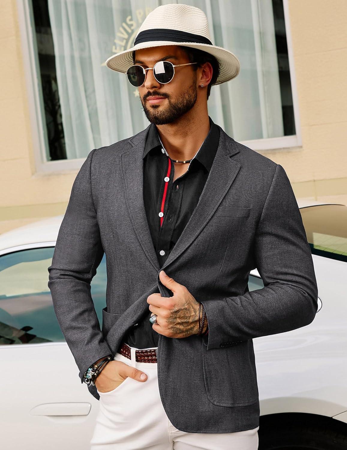 imageGRACE KARIN Mens Blazer Sport Coats Casual Lightweight 2 Button Sports Coat and Blazers Suit JacketGrey