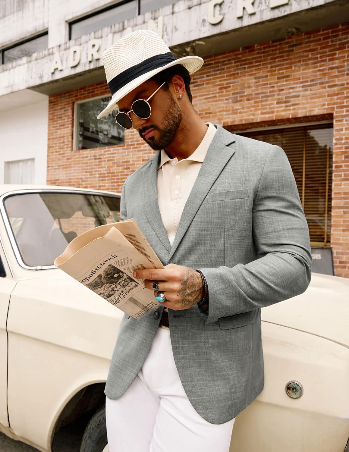 imageGRACE KARIN Mens Blazer Sport Coats Casual Lightweight 2 Button Sports Coat and Blazers Suit JacketGreyb