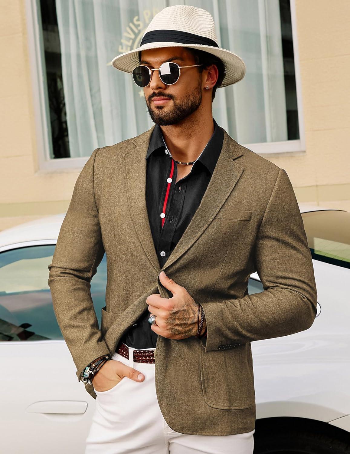 imageGRACE KARIN Mens Blazer Sport Coats Casual Lightweight 2 Button Sports Coat and Blazers Suit JacketKhaki