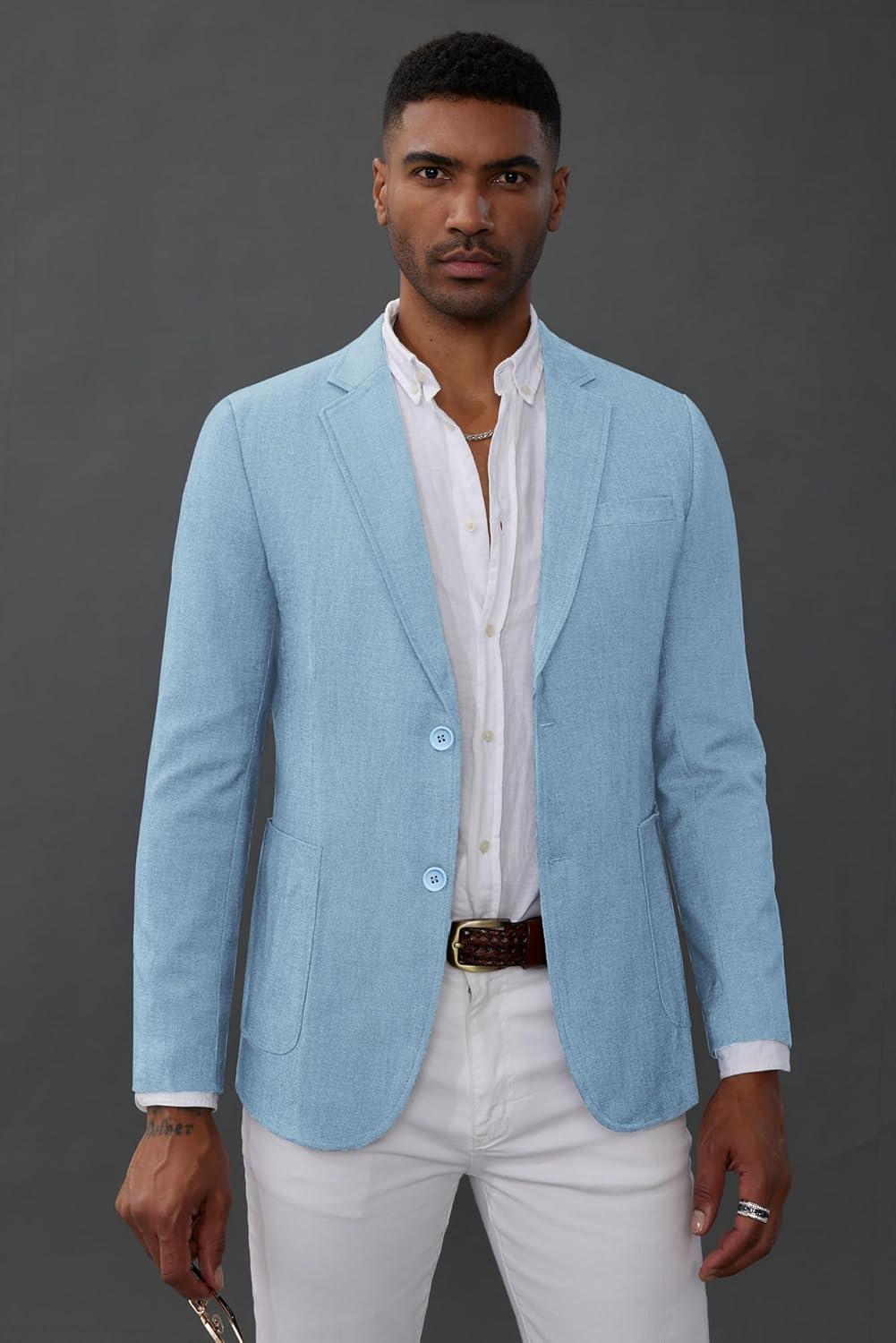 imageGRACE KARIN Mens Blazer Sport Coats Casual Lightweight 2 Button Sports Coat and Blazers Suit JacketSky Blue