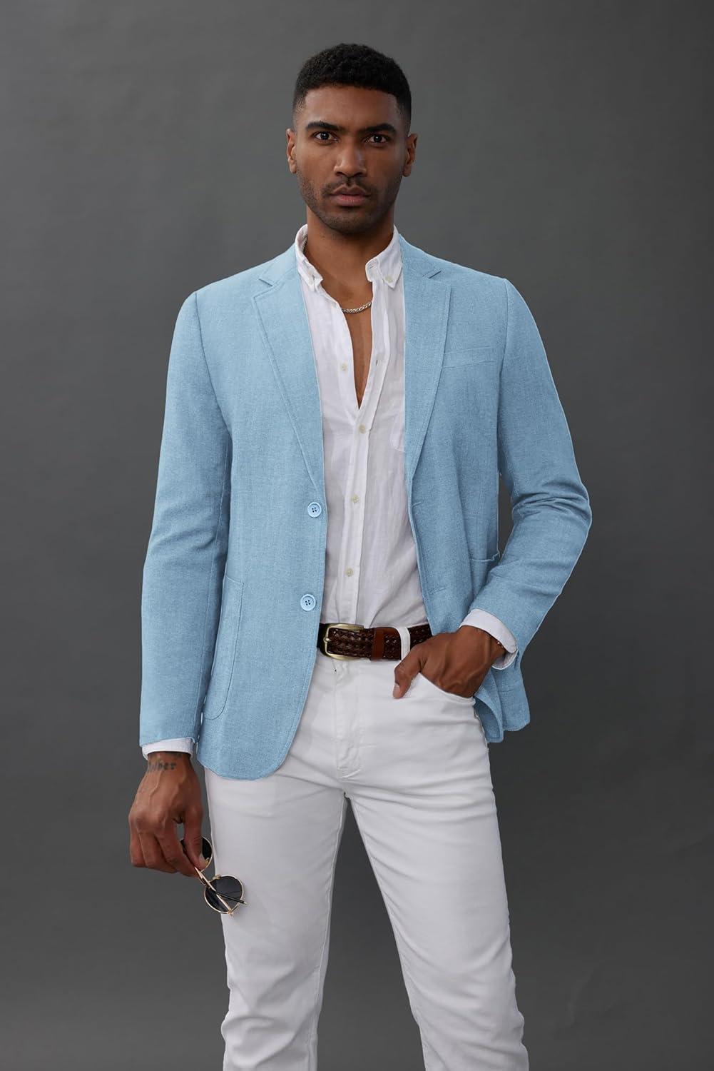 imageGRACE KARIN Mens Blazer Sport Coats Casual Lightweight 2 Button Sports Coat and Blazers Suit JacketSky Blue
