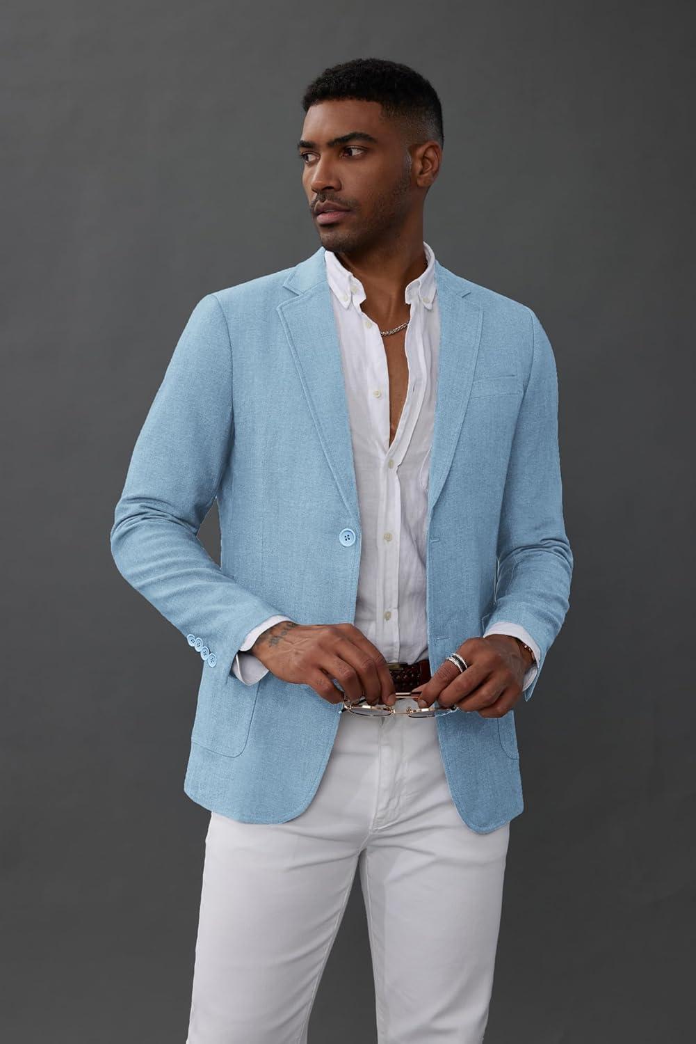 imageGRACE KARIN Mens Blazer Sport Coats Casual Lightweight 2 Button Sports Coat and Blazers Suit JacketSky Blue