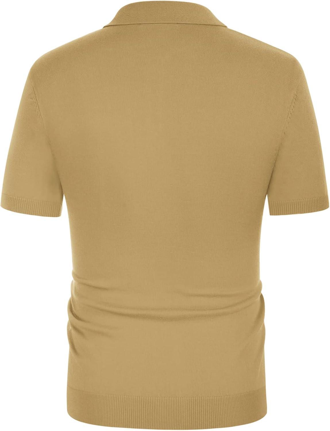 imageGRACE KARIN Mens Breathable Polo Shirts Short Sleeve Lightweight Knit Texture Golf Shirts KnitwearKhaki