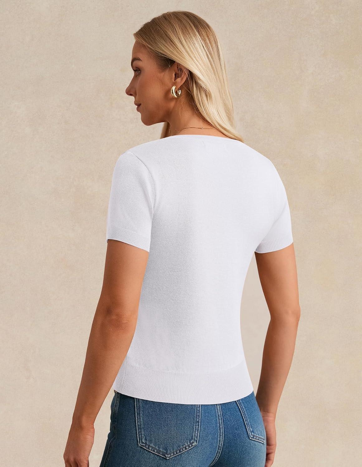 imageGRACE KARIN Short Sleeve Cardigans for Women 2026 Summer Knitted Sweater Tops Basic Crew Neck Crop OutfitsBright White