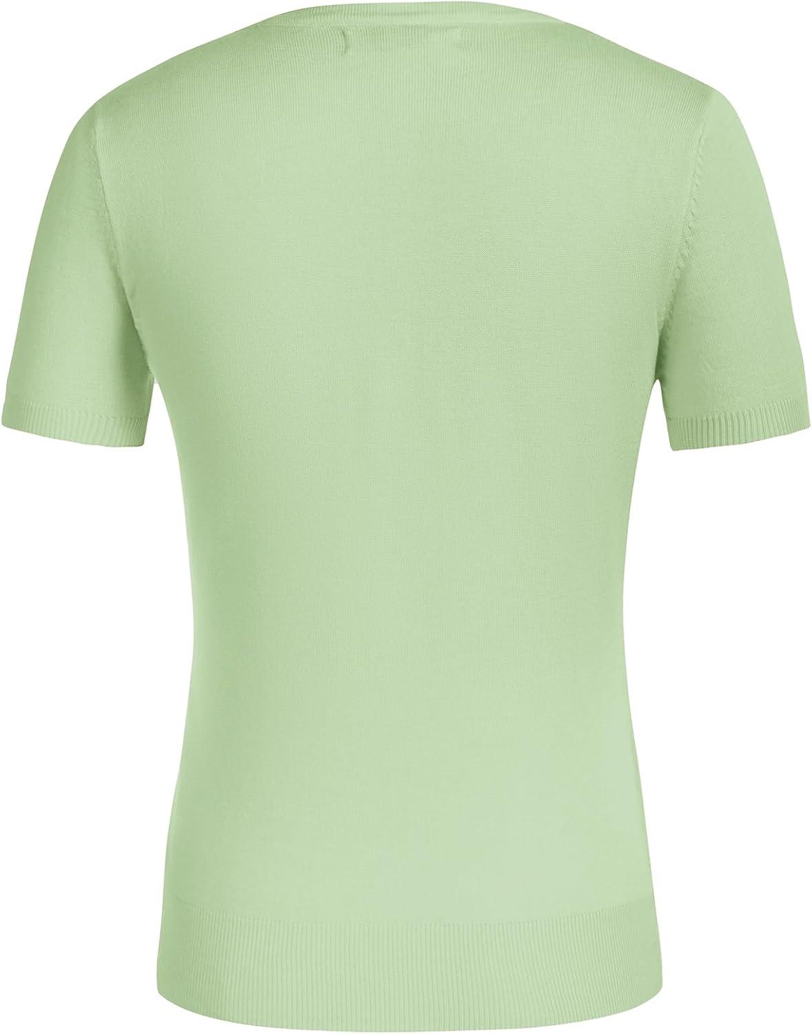 imageGRACE KARIN Short Sleeve Cardigans for Women 2026 Summer Knitted Sweater Tops Basic Crew Neck Crop OutfitsLight Green