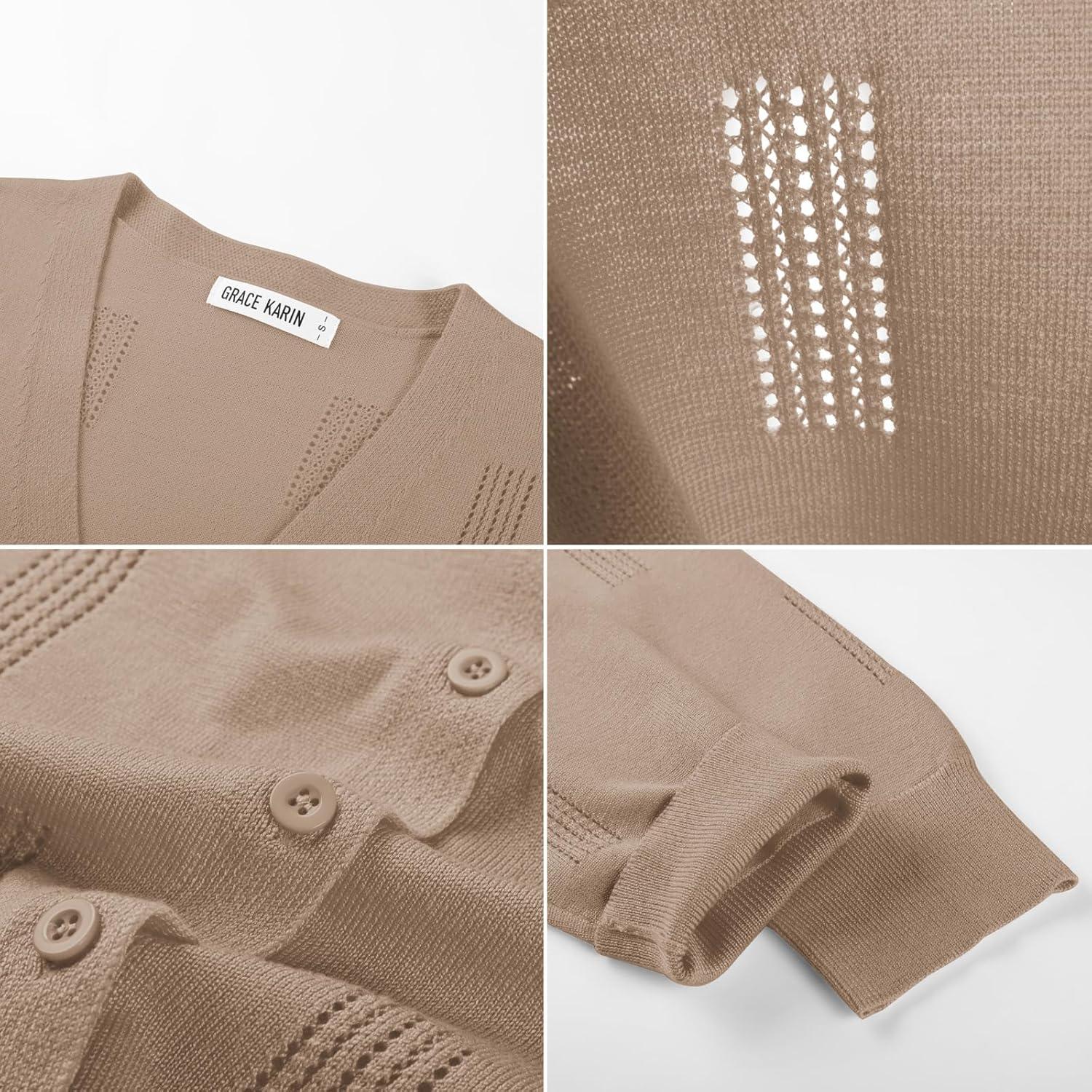 imageGRACE KARIN Women 34 Sleeve Cardigans for Women Lightweight Cardigan Sweaters Spring Open Front Button Down TopsKhaki