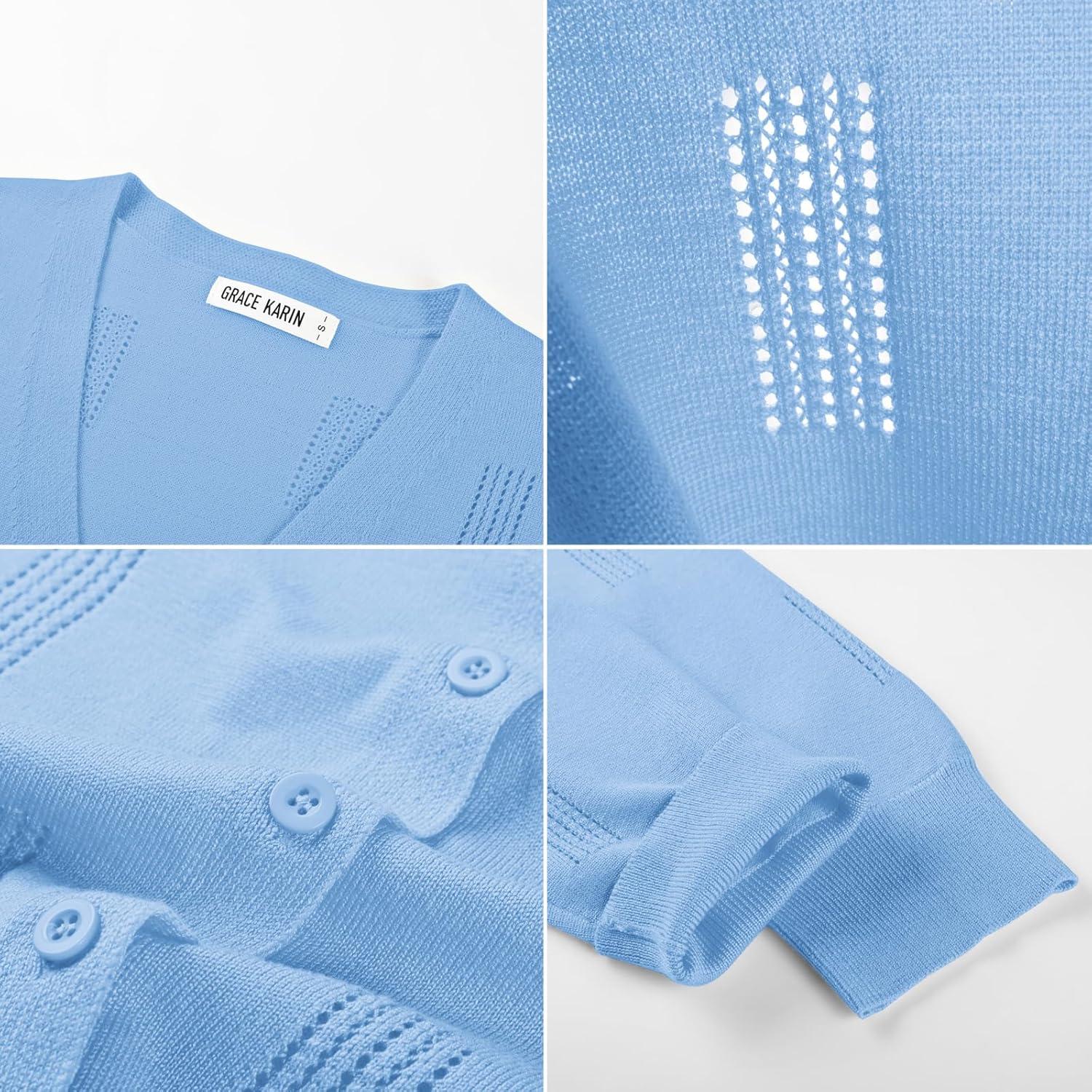 imageGRACE KARIN Women 34 Sleeve Cardigans for Women Lightweight Cardigan Sweaters Spring Open Front Button Down TopsLight Blue