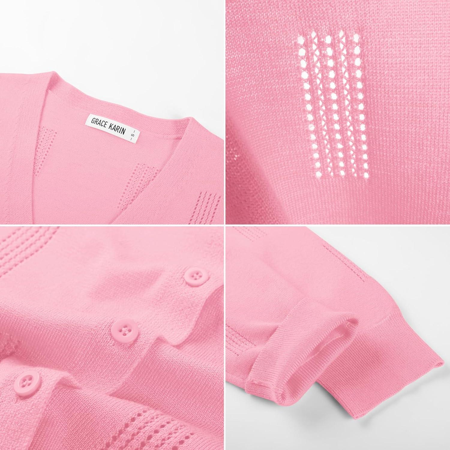 imageGRACE KARIN Women 34 Sleeve Cardigans for Women Lightweight Cardigan Sweaters Spring Open Front Button Down TopsLight Pink