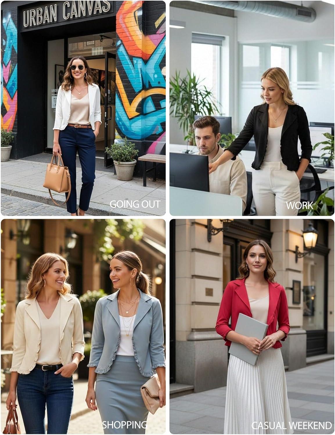 imageGRACE KARIN Women 34 Sleeve Cropped Blazer Lightweight Open Front Cotton Cardigan Jacket for Business Casual WorkBright Red