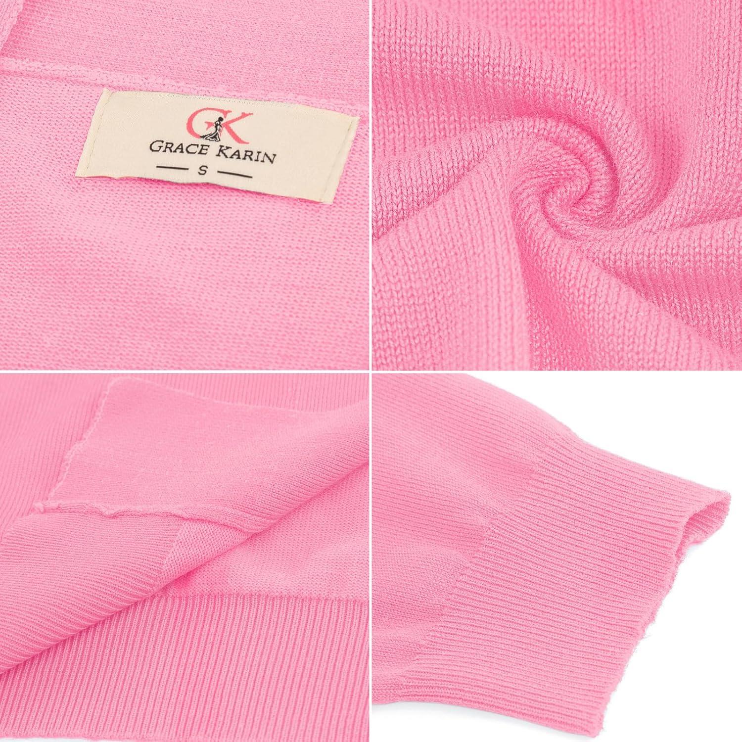 imageGRACE KARIN Women Cardigan Sweaters Lightweight Knit Cropped Cardigans Trendy 34 Sleeve Shrug Bolero S3XLBaby Pink