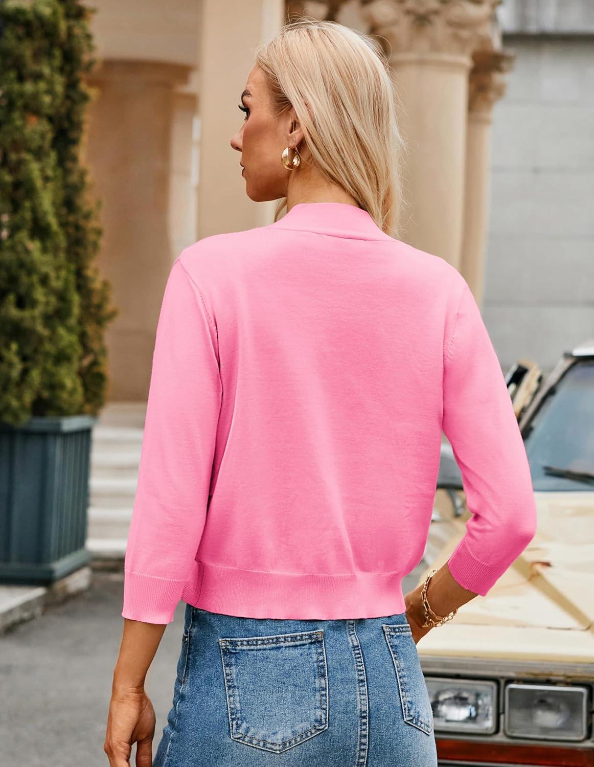 imageGRACE KARIN Women Cardigan Sweaters Lightweight Knit Cropped Cardigans Trendy 34 Sleeve Shrug Bolero S3XLBaby Pink
