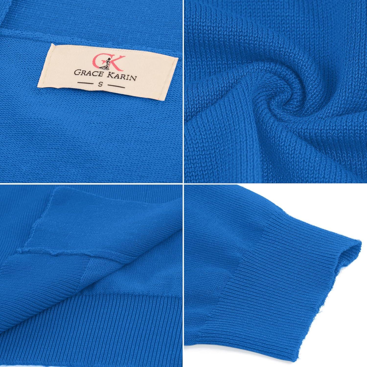 imageGRACE KARIN Women Cardigan Sweaters Lightweight Knit Cropped Cardigans Trendy 34 Sleeve Shrug Bolero S3XLBlue