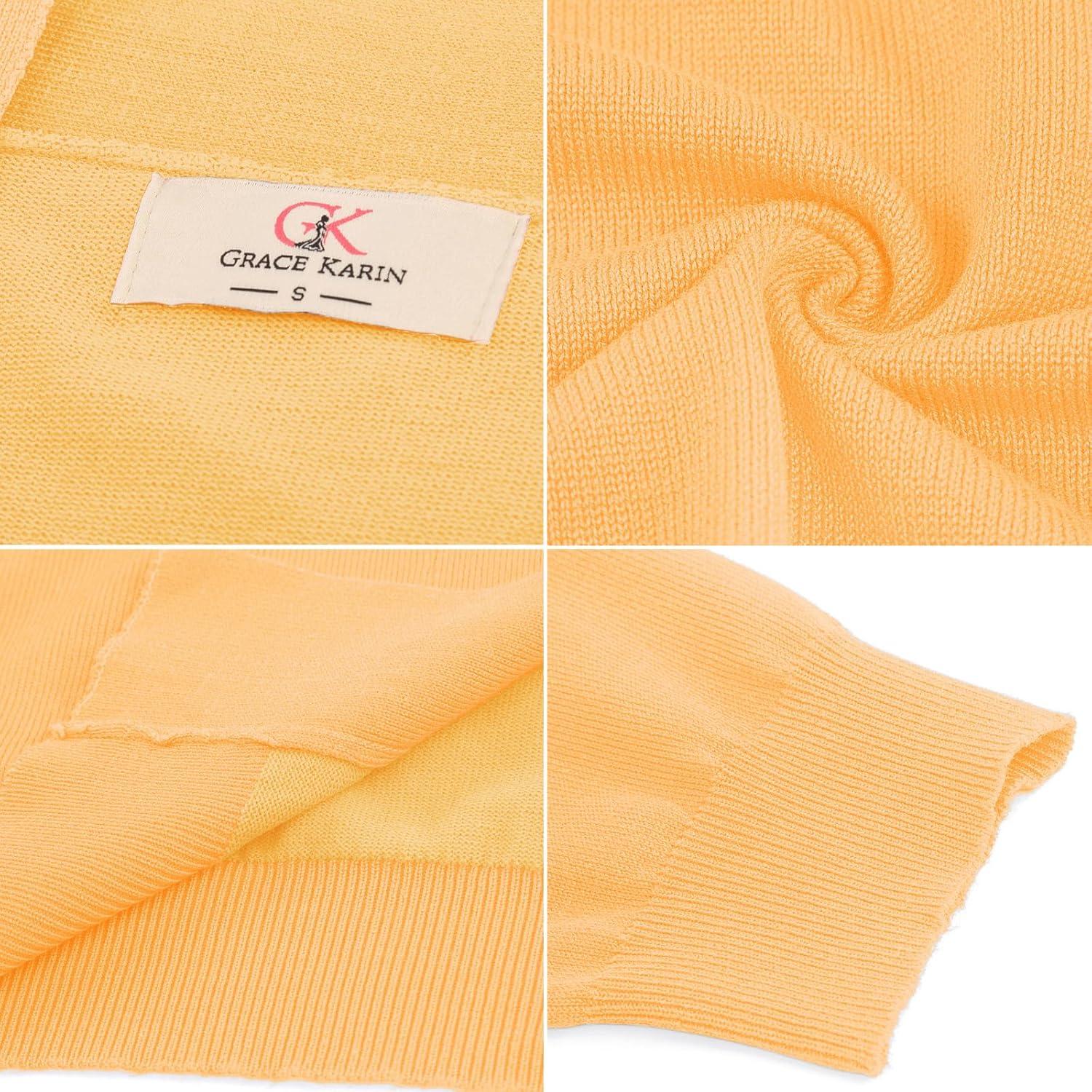 imageGRACE KARIN Women Cardigan Sweaters Lightweight Knit Cropped Cardigans Trendy 34 Sleeve Shrug Bolero S3XLButter Yellow