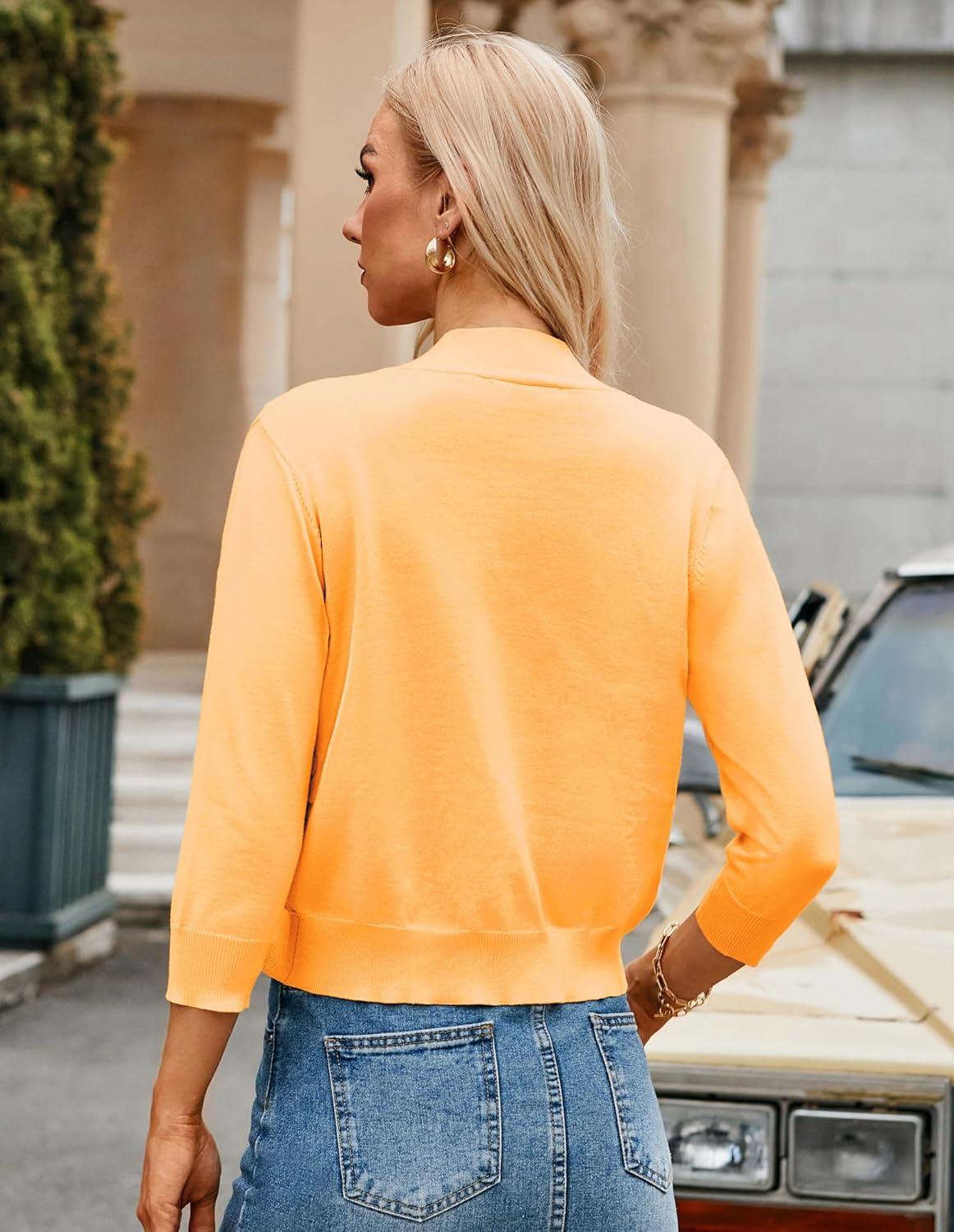 imageGRACE KARIN Women Cardigan Sweaters Lightweight Knit Cropped Cardigans Trendy 34 Sleeve Shrug Bolero S3XLButter Yellow