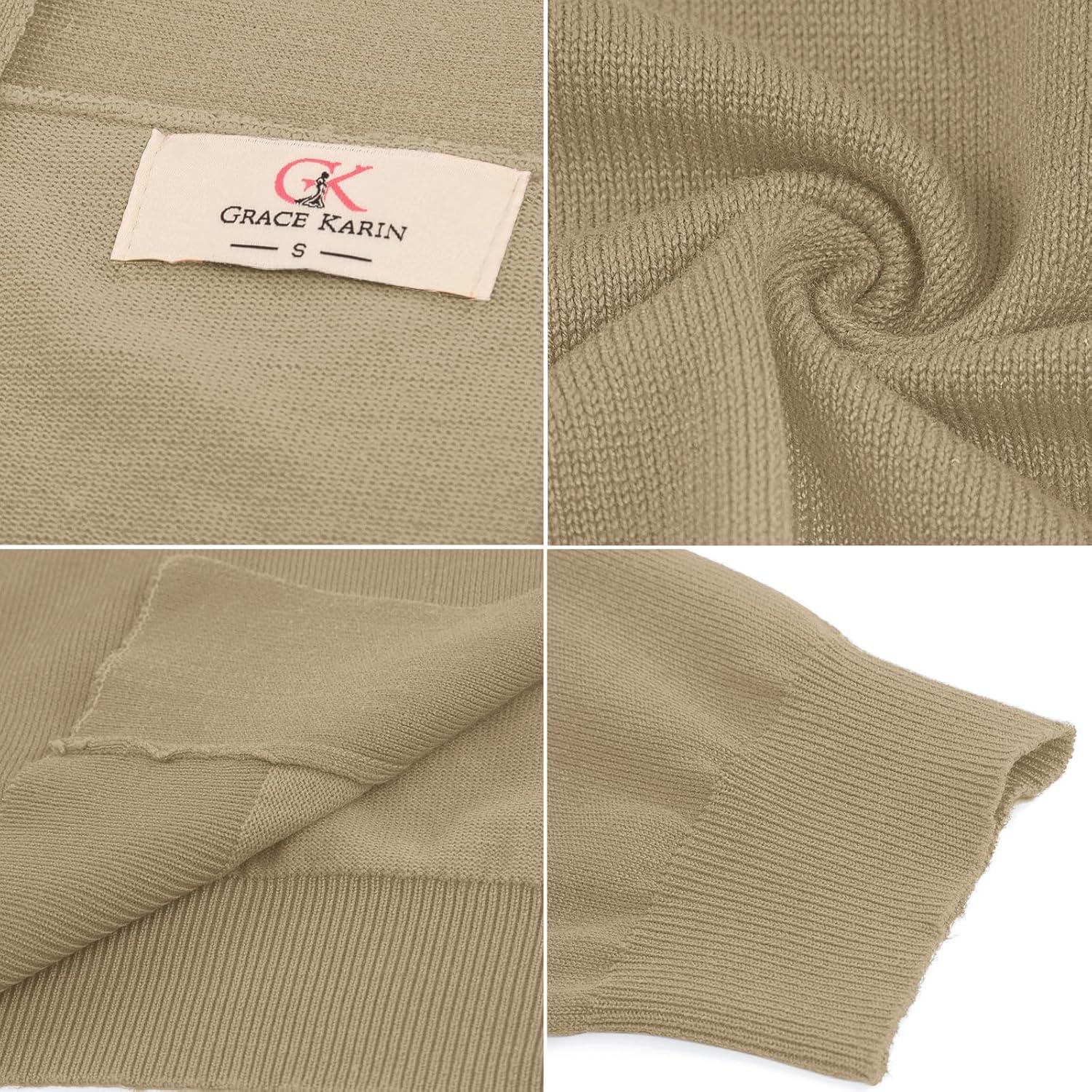 imageGRACE KARIN Women Cardigan Sweaters Lightweight Knit Cropped Cardigans Trendy 34 Sleeve Shrug Bolero S3XLCamel
