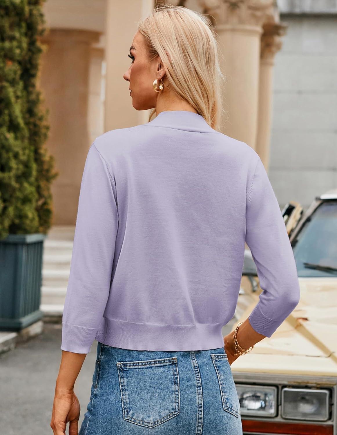 imageGRACE KARIN Women Cardigan Sweaters Lightweight Knit Cropped Cardigans Trendy 34 Sleeve Shrug Bolero S3XLMisty Lilac