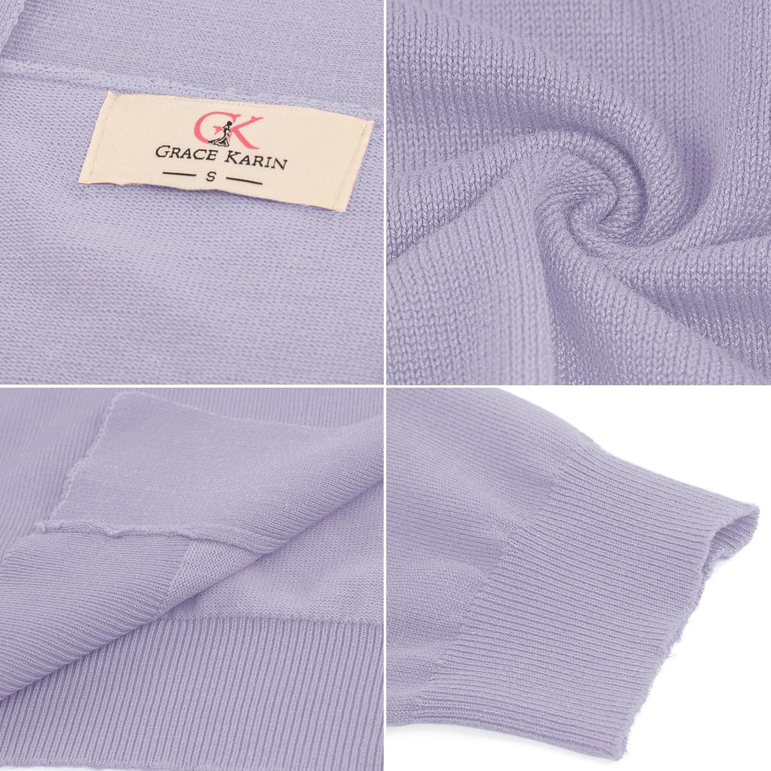 imageGRACE KARIN Women Cardigan Sweaters Lightweight Knit Cropped Cardigans Trendy 34 Sleeve Shrug Bolero S3XLMisty Lilac
