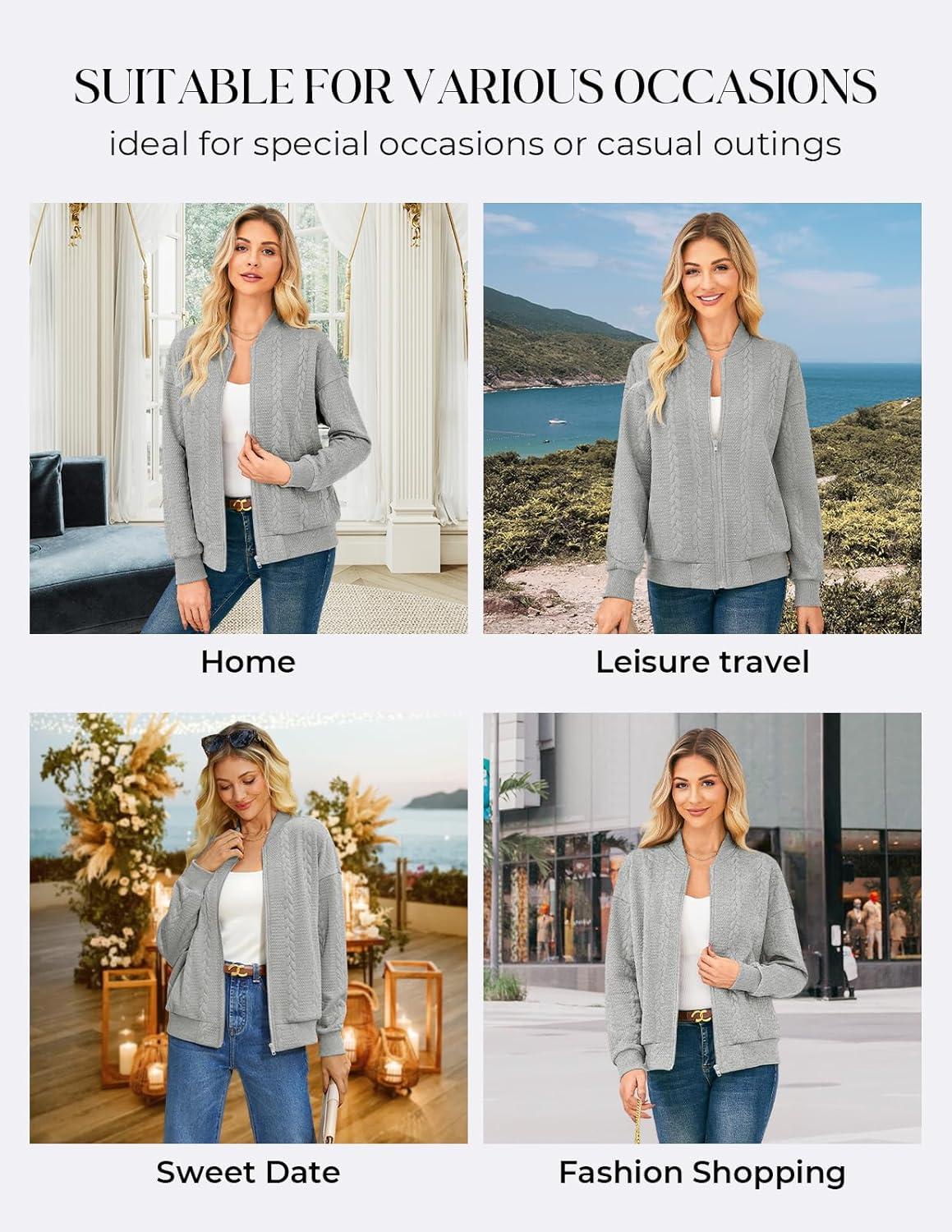 imageGRACE KARIN Women Casual Jacket Stand Collar Zip Up Lightweight Fall Fashion Bomber Coats Outfits with PocketsGrey