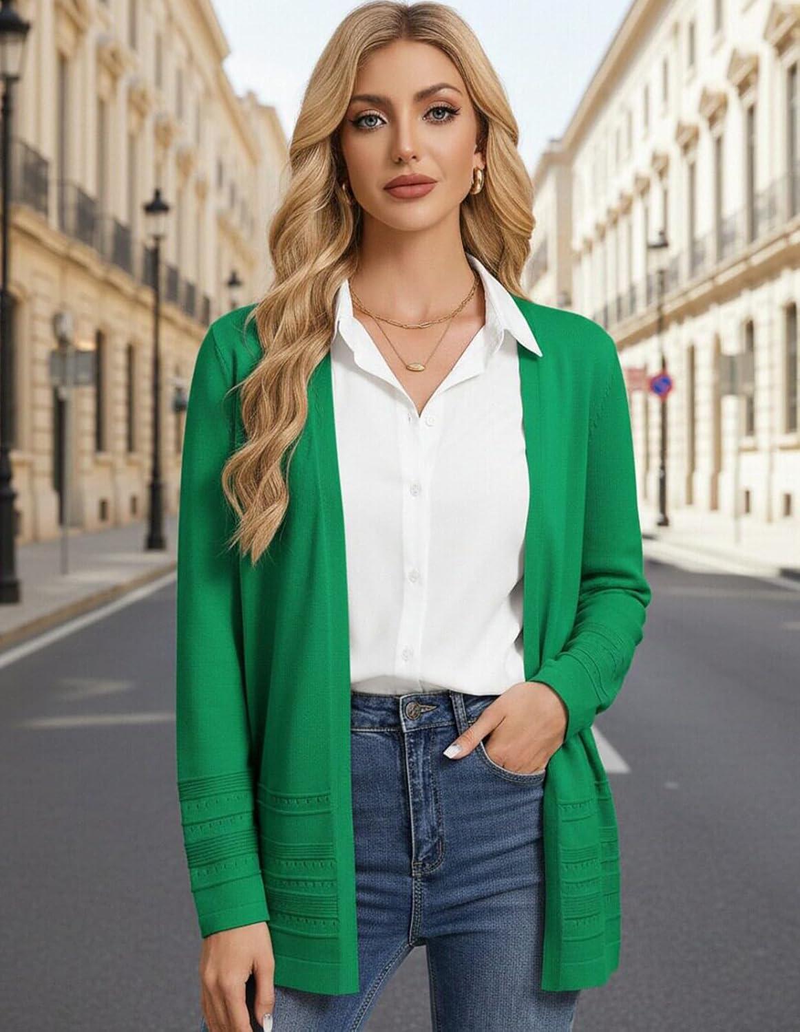 imageGRACE KARIN Women Long Cardigan Lightweight Spring Cardigans Long Sleeve V Neck Open Front Sweater 2026Green