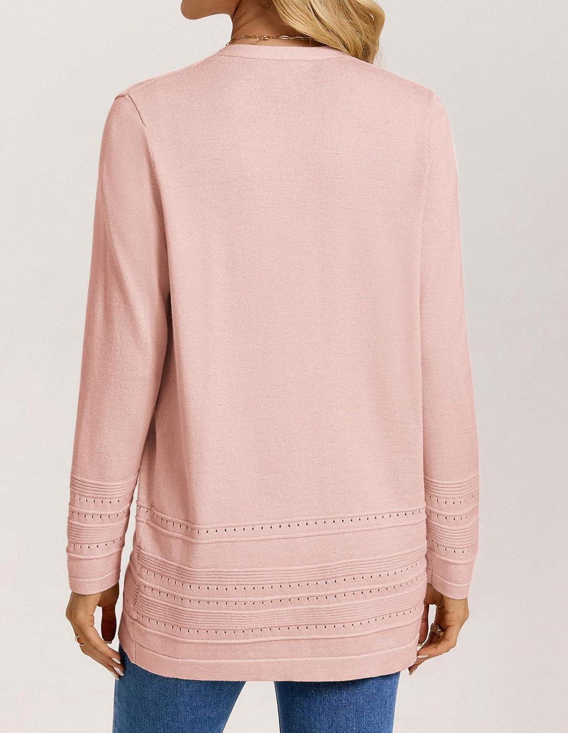 imageGRACE KARIN Women Long Cardigan Lightweight Spring Cardigans Long Sleeve V Neck Open Front Sweater 2026Pink