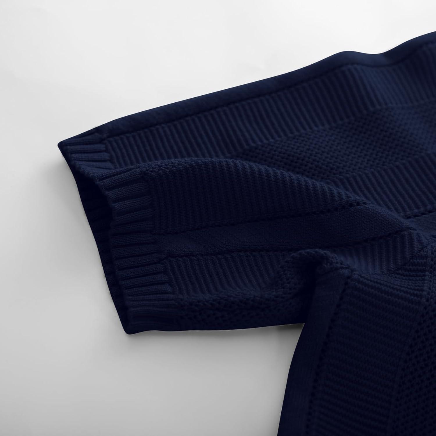 imageGRACE KARIN Women Short Sleeve Cropped Cardigan Crochet Knit Lightweight Button Down V Neck Bolero Sweater Top 2025Navy Blue