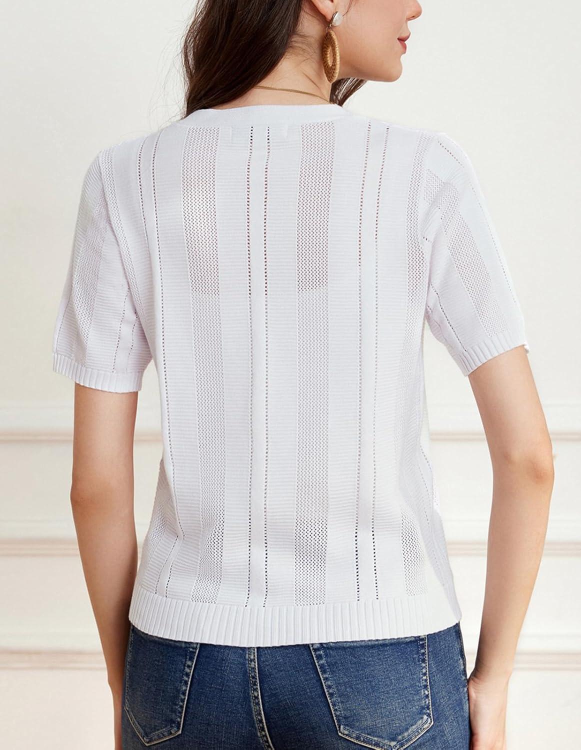 imageGRACE KARIN Women Short Sleeve Cropped Cardigan Crochet Knit Lightweight Button Down V Neck Bolero Sweater Top 2025White