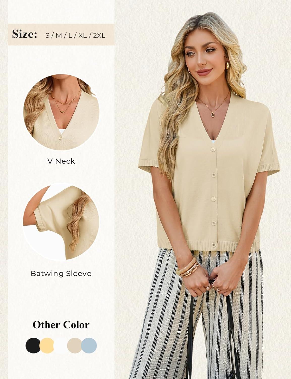 imageGRACE KARIN Women Short Sleeve Spring Cardigan Sweaters Button Down Knit Shirt Dressy Casual Tops 2026 Summer OutfitsApricot