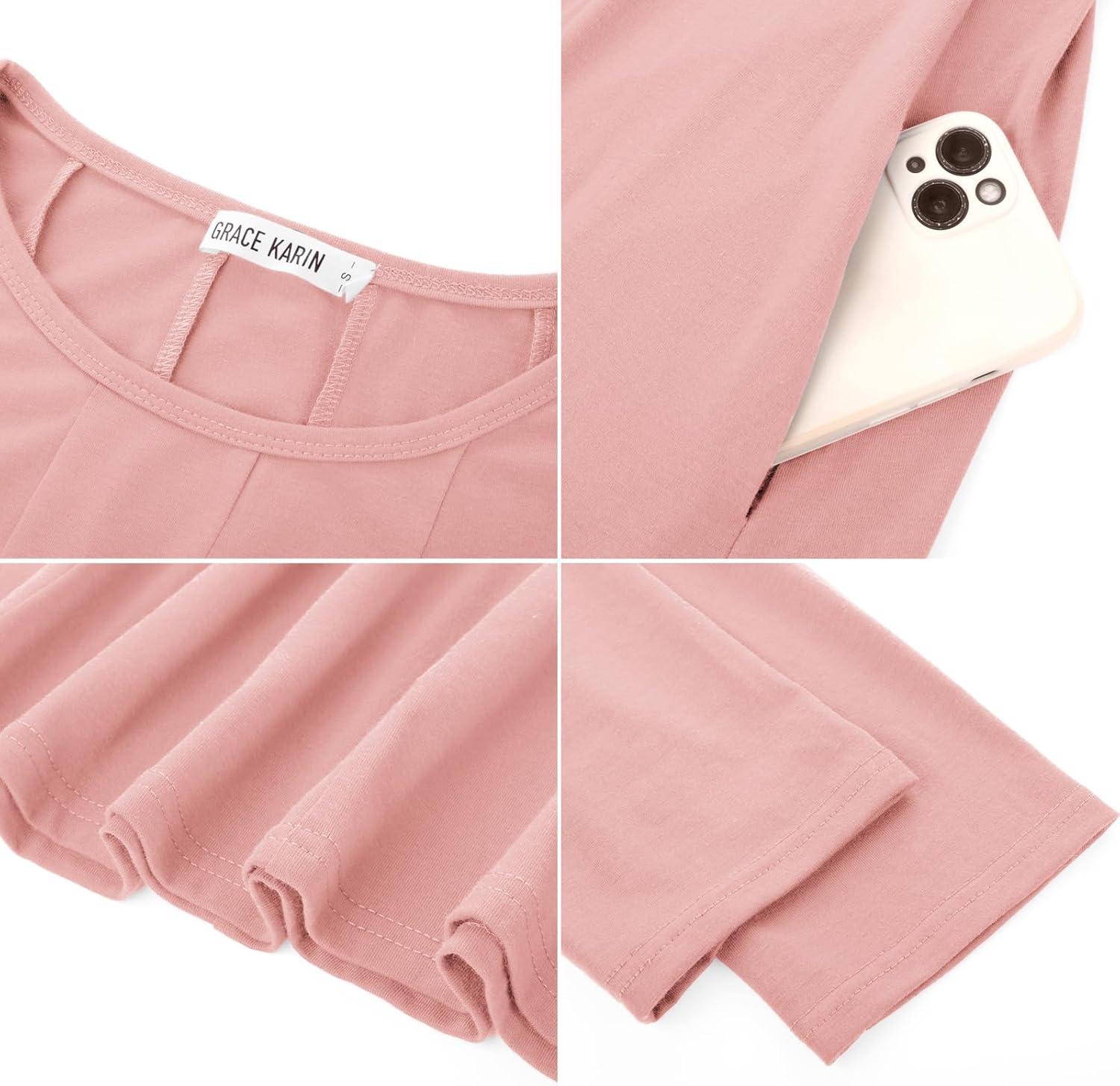 imageGRACE KARIN Women Summer Dresses 2026 Casual 34 Sleeve Dress A Line Fit and Flare Midi Dress with PocketsDusty Pink