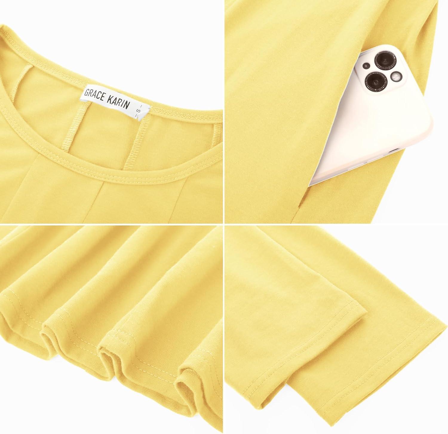 imageGRACE KARIN Women Summer Dresses 2026 Casual 34 Sleeve Dress A Line Fit and Flare Midi Dress with PocketsLight Yellow