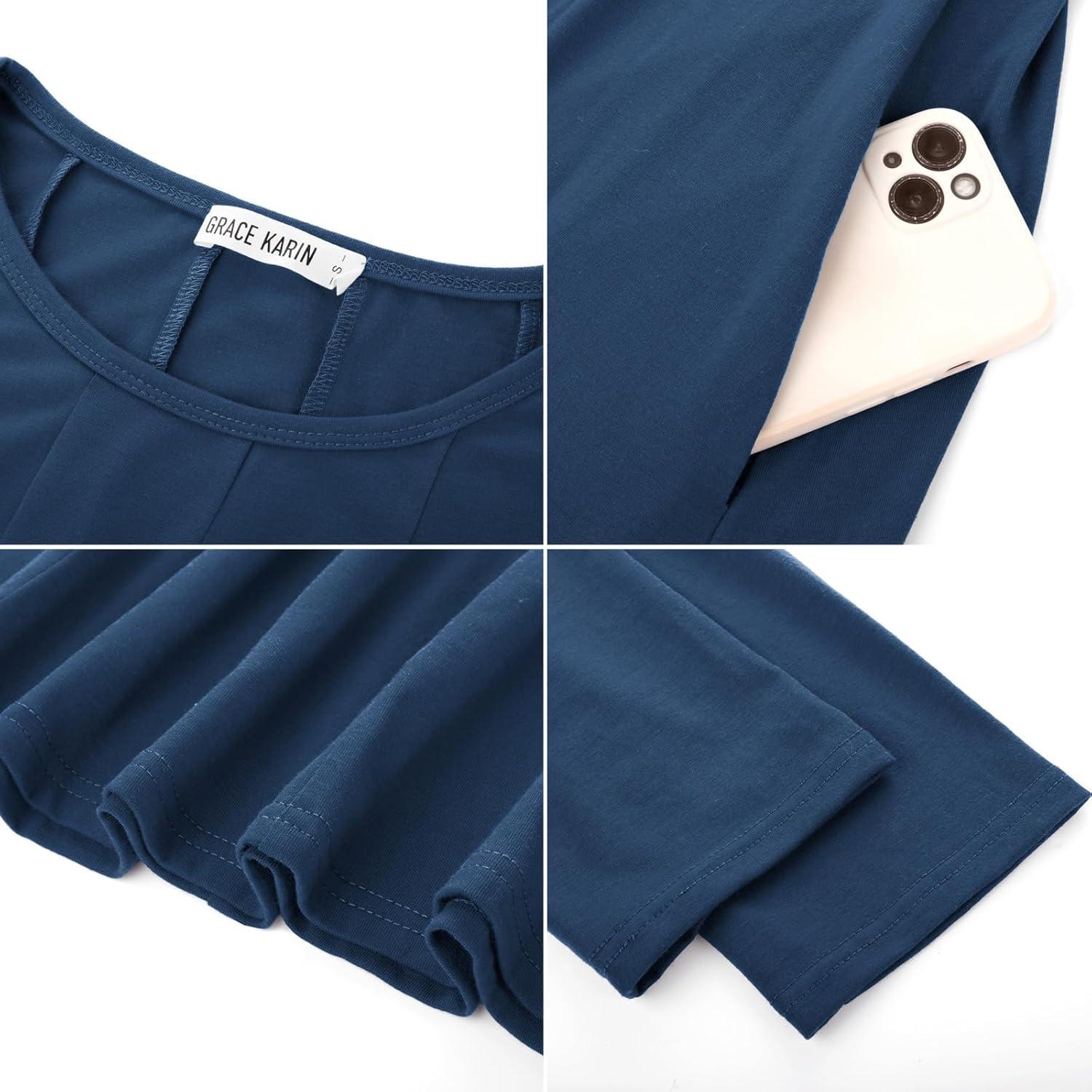 imageGRACE KARIN Women Summer Dresses 2026 Casual 34 Sleeve Dress A Line Fit and Flare Midi Dress with PocketsNavy Blue