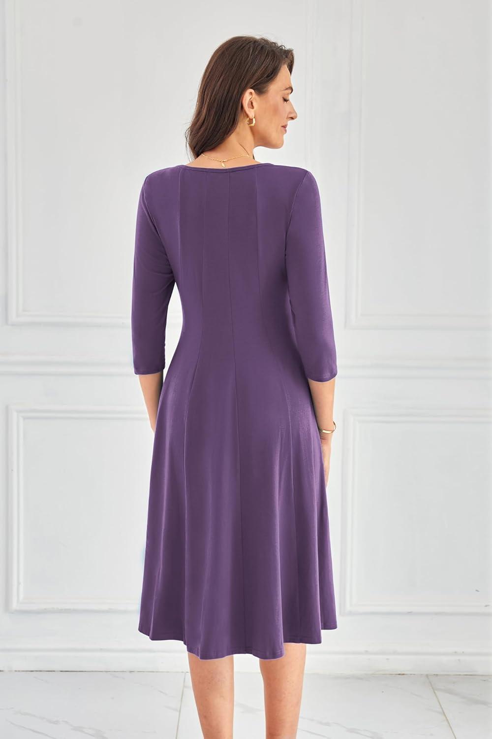 imageGRACE KARIN Women Summer Dresses 2026 Casual 34 Sleeve Dress A Line Fit and Flare Midi Dress with PocketsPurple