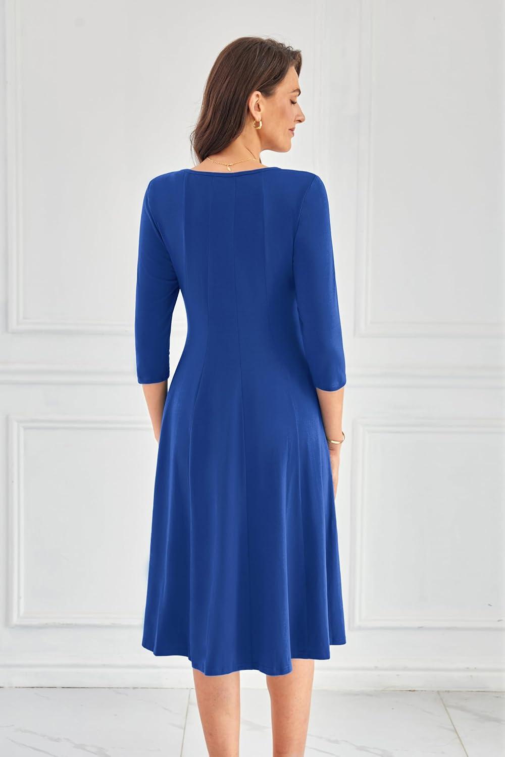 imageGRACE KARIN Women Summer Dresses 2026 Casual 34 Sleeve Dress A Line Fit and Flare Midi Dress with PocketsRoyal Blue