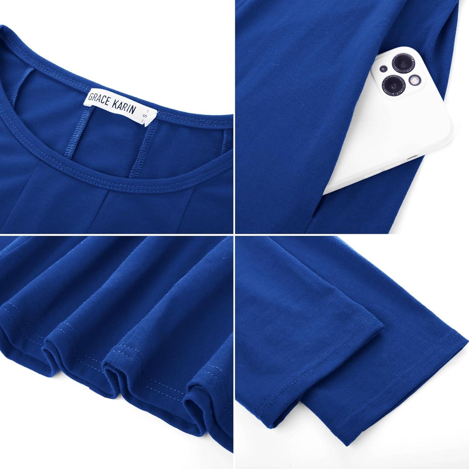 imageGRACE KARIN Women Summer Dresses 2026 Casual 34 Sleeve Dress A Line Fit and Flare Midi Dress with PocketsRoyal Blue