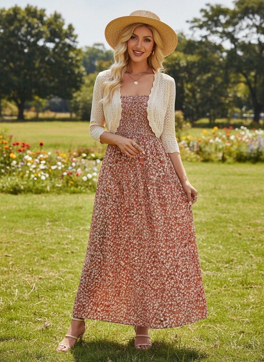 imageGRACE KARIN Womens 2026 Bolero Shrug 34 Sleeve Crochet Cropped Cardigan Open Front Knit Shrugs for DressesBeige