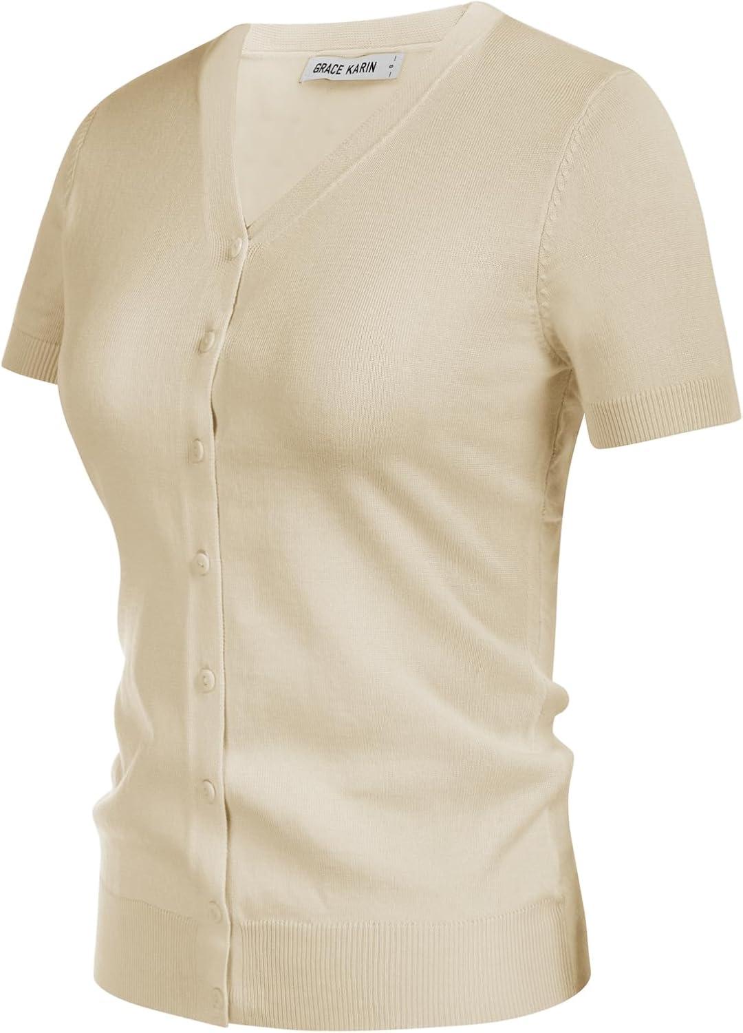 imageGRACE KARIN Womens 2026 Summer Short Sleeve Cardigan Sweaters Lightweight Cropped Shrug Cardigan Business Casual Clothing TopApricot