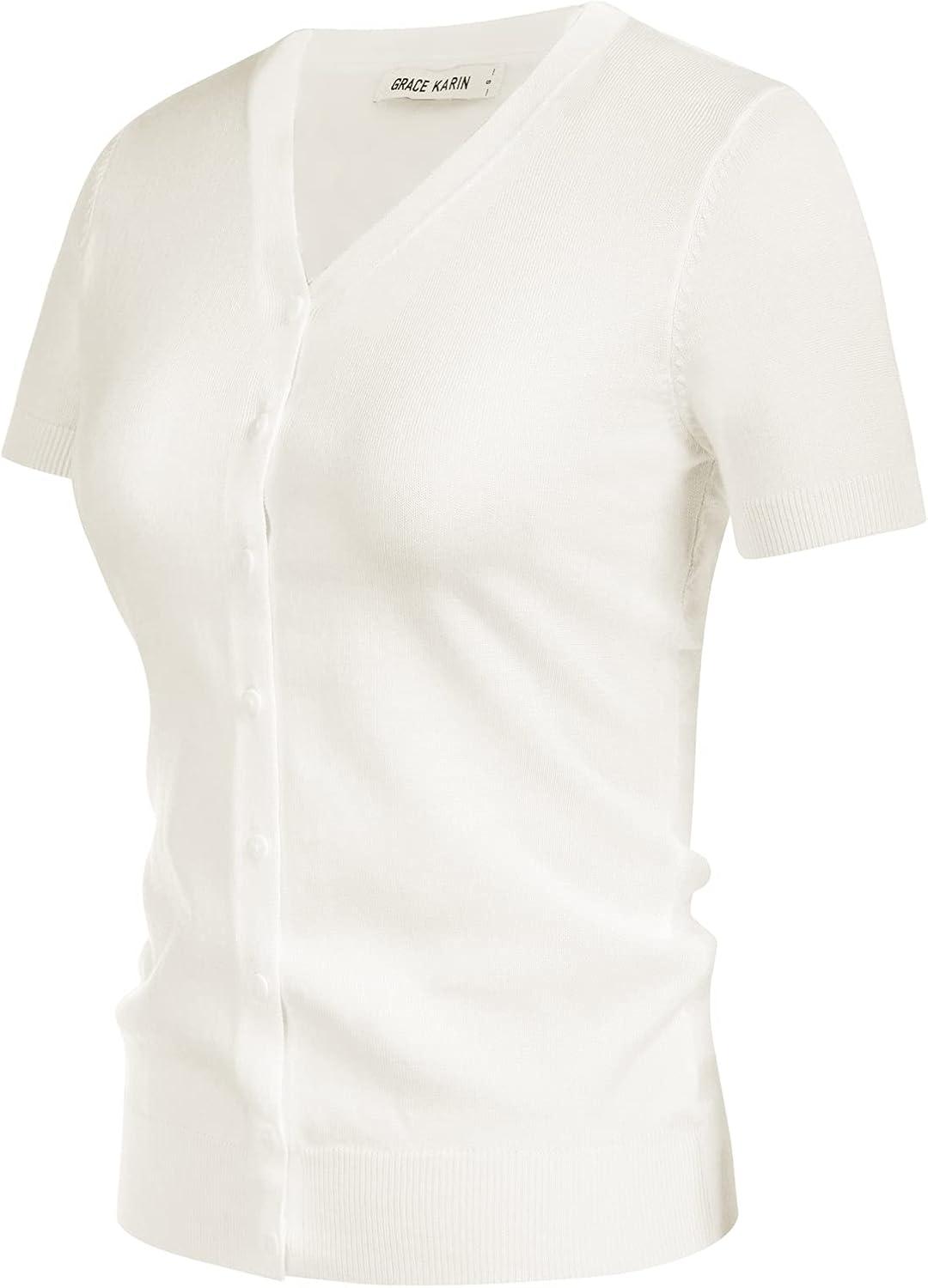 imageGRACE KARIN Womens 2026 Summer Short Sleeve Cardigan Sweaters Lightweight Cropped Shrug Cardigan Business Casual Clothing TopWhite