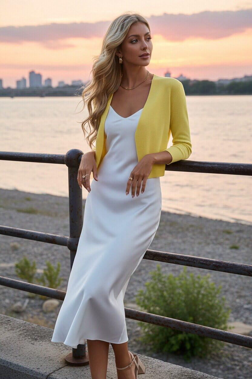 imageGRACE KARIN Womens 34 Sleeve Cropped Cardigan Sweater Lightweight Open Front Dressy Causal Shrug Spring FashionYellow