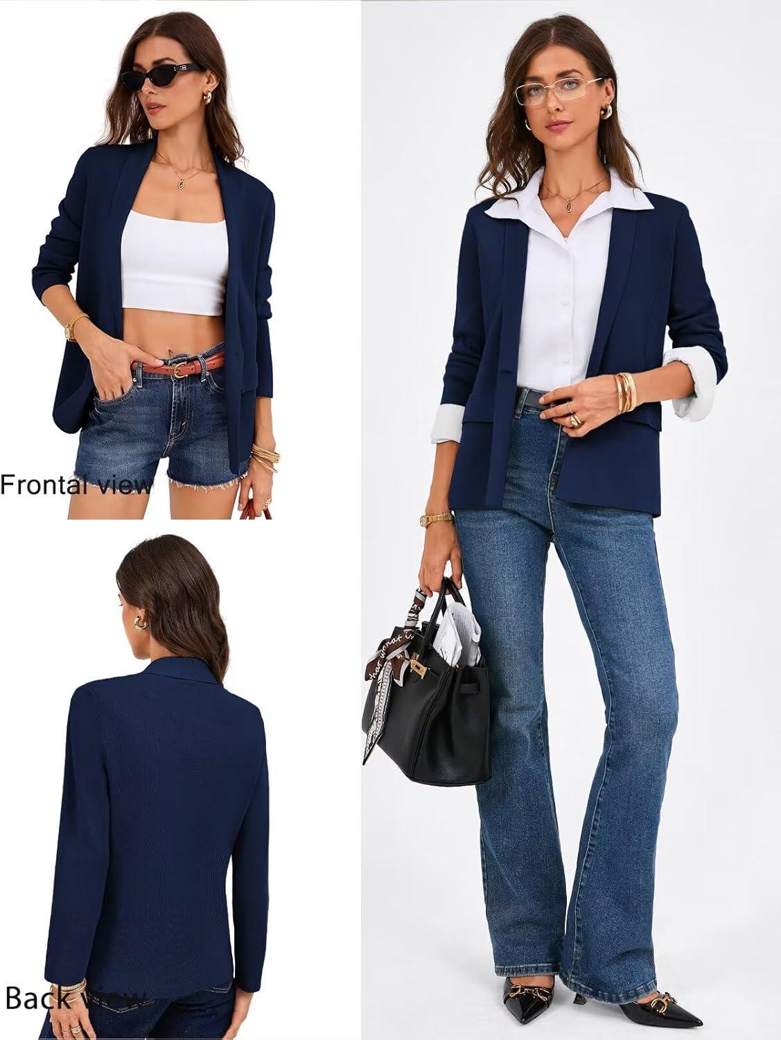 imageGRACE KARIN Womens Casual Sweater Blazer 2026 Long Sleeve Open Front Lapel Suit Jacket Lightweight Cardigan Work OfficeNavy Blue