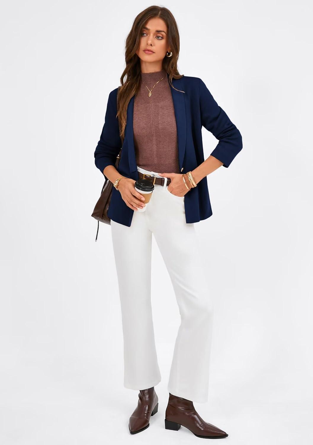 imageGRACE KARIN Womens Casual Sweater Blazer 2026 Long Sleeve Open Front Lapel Suit Jacket Lightweight Cardigan Work OfficeNavy Blue
