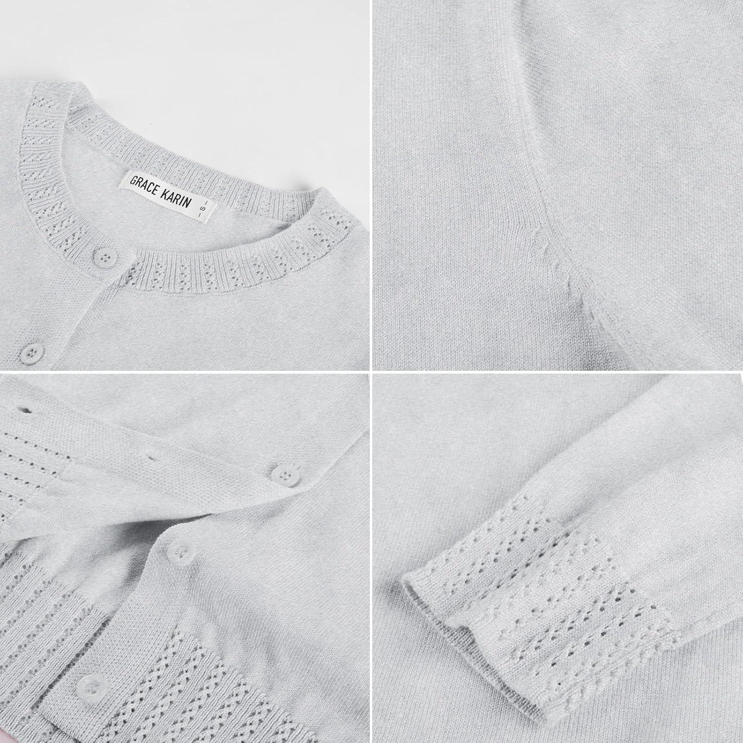 imageGRACE KARIN Womens Cropped Cardigan Sweaters Trendy Lightweight Shrugs Button Up Long Sleeve Knit TopsLight Grey