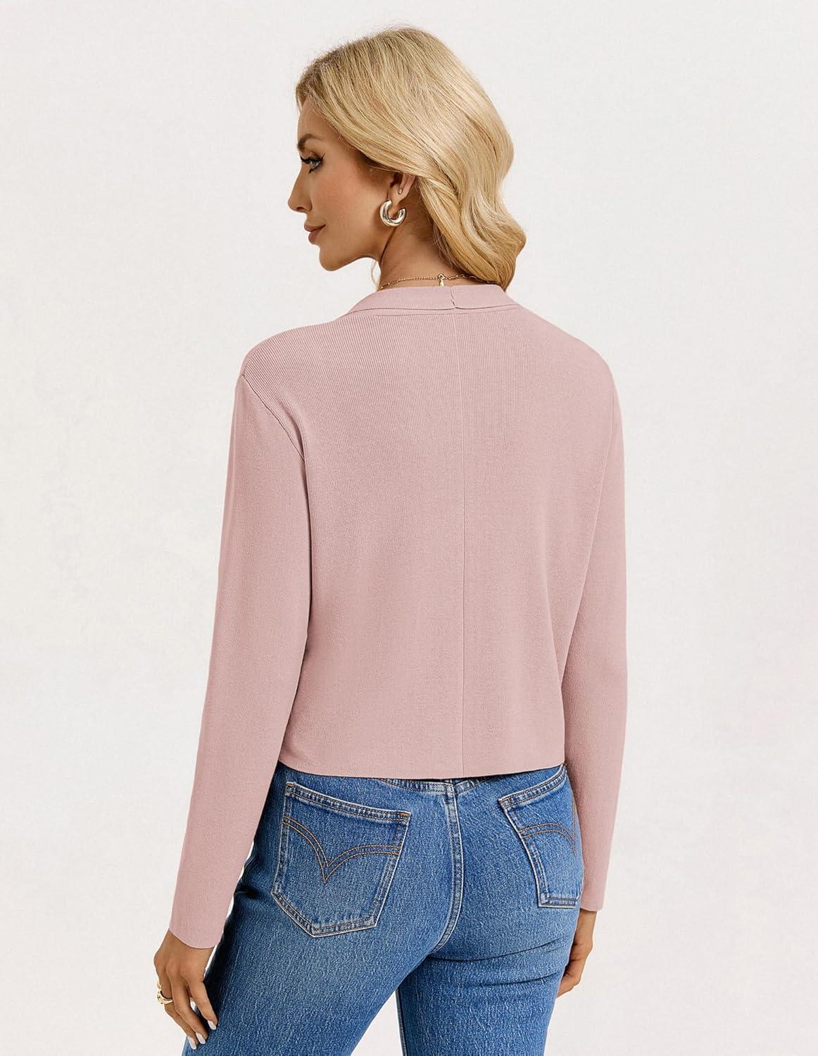 imageGRACE KARIN Womens Cropped Sweater Blazer Lightweight Cardigan Dressy Work Long Sleeve Shrug Knit Blazer Business CasualDusty Pink