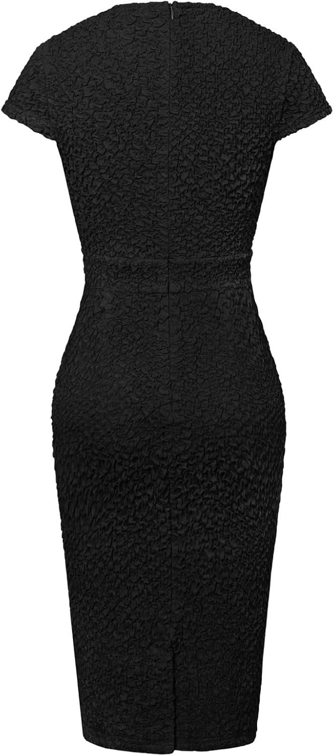 imageGRACE KARIN Womens Grey Patterned VNeck Cap Sleeve KneeLength Pencil Dress Size XLBlack