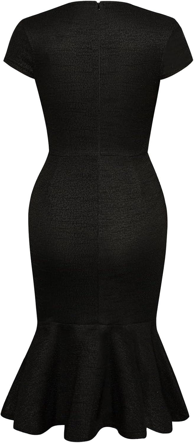 imageGRACE KARIN Womens Grey Patterned VNeck Cap Sleeve KneeLength Pencil Dress Size XLBlack Solid