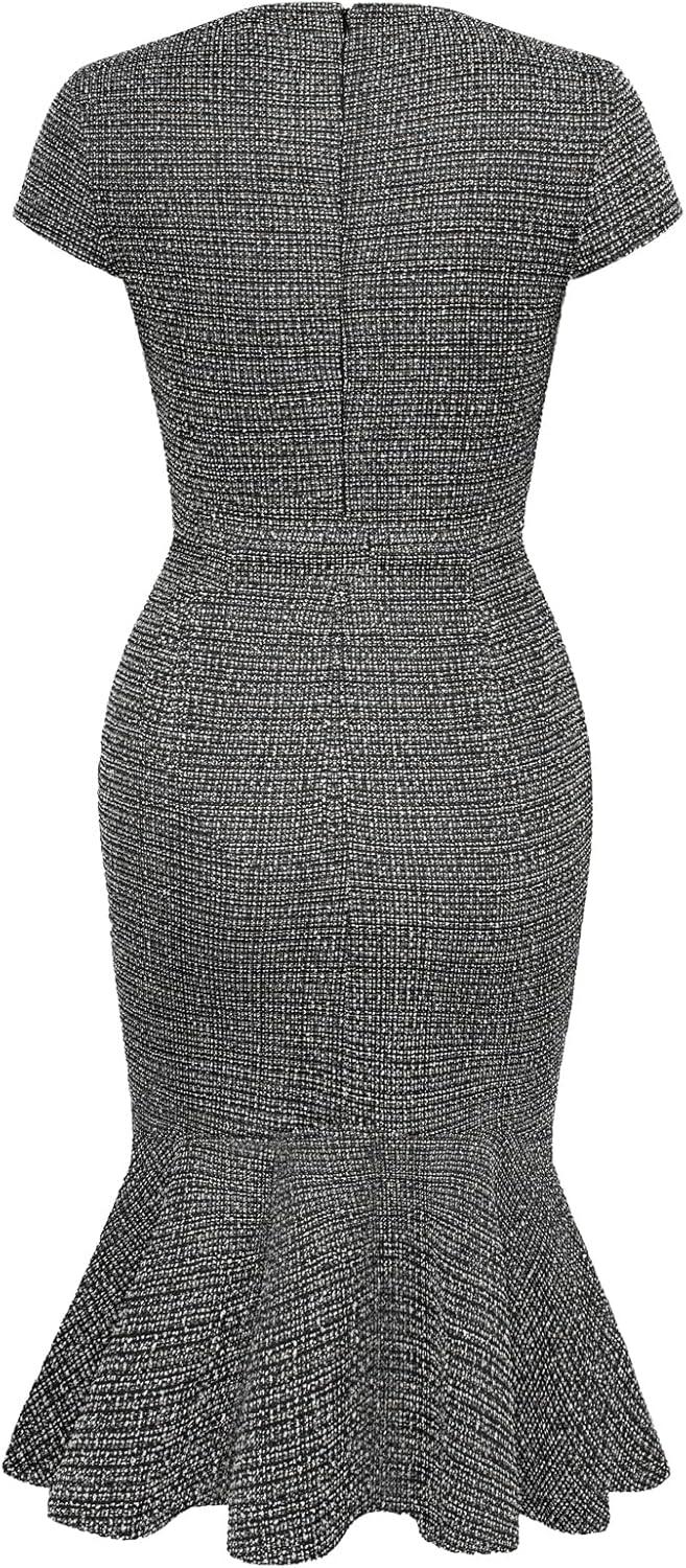 imageGRACE KARIN Womens Grey Patterned VNeck Cap Sleeve KneeLength Pencil Dress Size XLBlack White