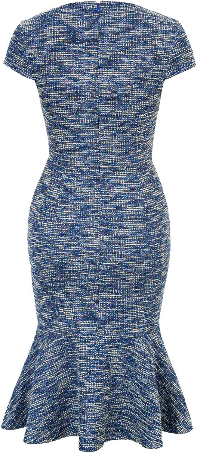 imageGRACE KARIN Womens Grey Patterned VNeck Cap Sleeve KneeLength Pencil Dress Size XLBlue