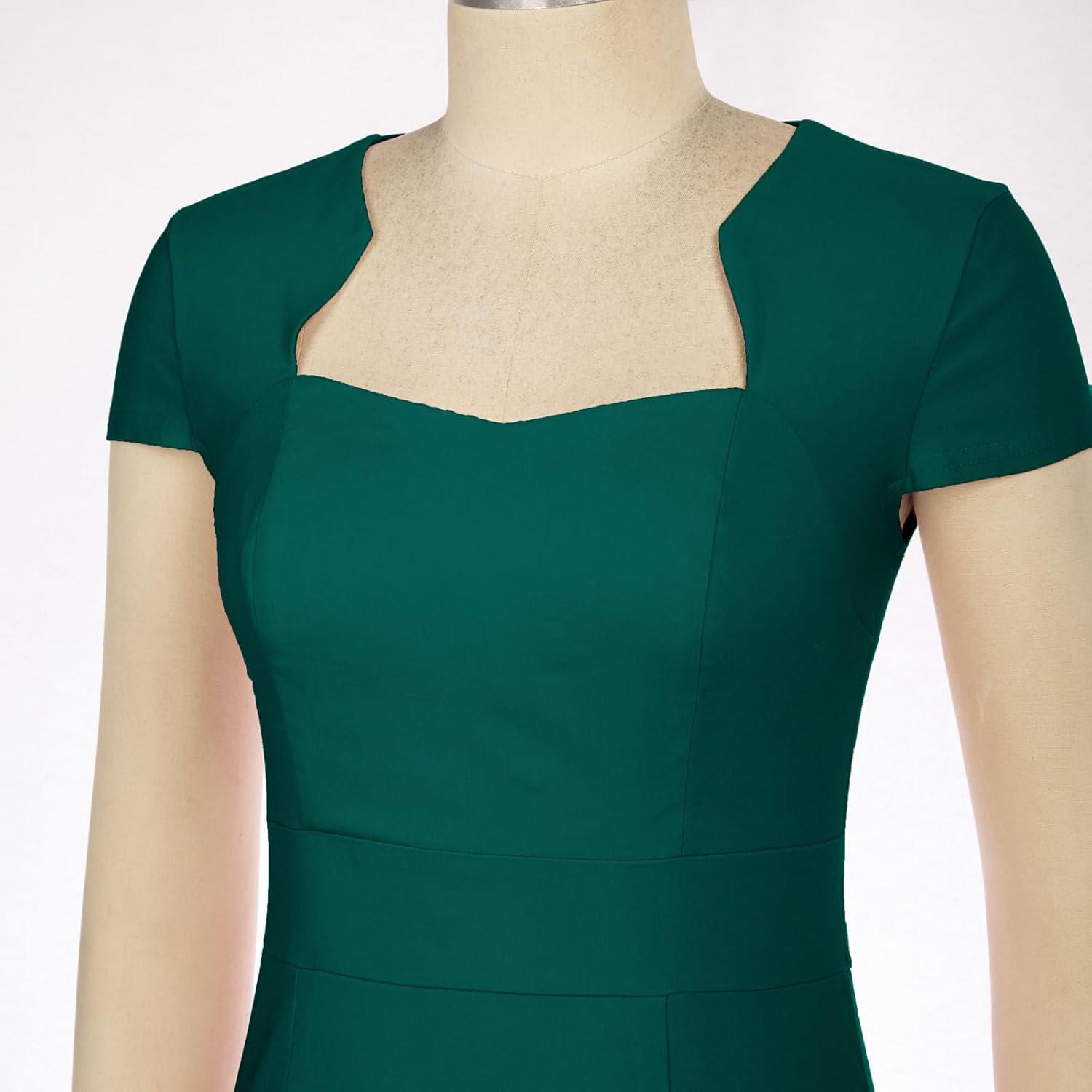 imageGRACE KARIN Womens Grey Patterned VNeck Cap Sleeve KneeLength Pencil Dress Size XLDark Greenfishtail